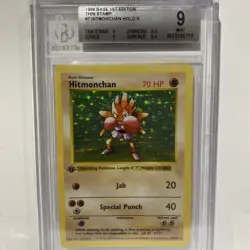 Pokemon BGS 9 MINT 1999 Hitmonchan 1st Edition Base Set Shadowless Holo Card - Image 1