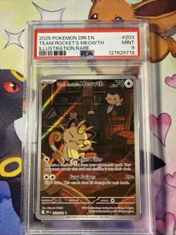 2025 POKEMON DRI EN-DESTINED RIVALS ILLUSTRATION RARE TEAM ROCKET'S MEOWTH PSA 9 - Image 1