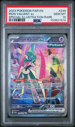 Pokemon PSA 10 Iron Valiant ex 249/182 Sv04: Paradox Rift SIR Holo - Image 1