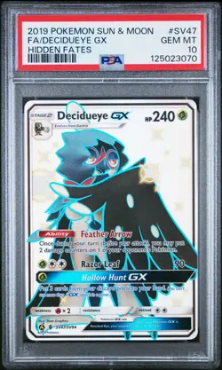 Pokemon Full Art Holo Shiny Decidueye GX SV47/SV94 PSA 10 GEM MINT Hidden Fates - Image 1