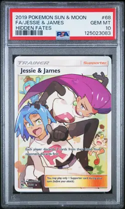 2019 POKEMON SUN & MOON HIDDEN FATES #68 FULL ART/JESSIE & JAMES PSA 10 - Image 1