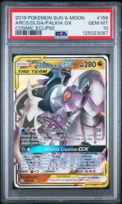 2019 POKEMON SUN & MOON COSMIC ECLIPSE #156 ARCS/DLGA/PALKIA GX PSA 10 - Image 1