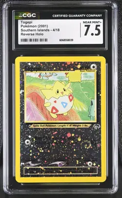 CGC 7.5 Togepi 2001 Southern Islands 4/18 Reverse Holo SWIRL Pokemon Card - Image 1