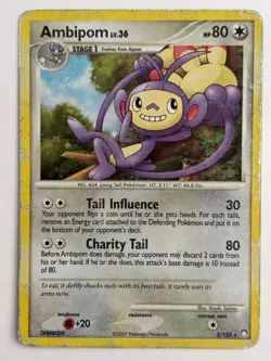 1X Pokemon TCG Ambipom 3/123 Mysterious Treasures Holo BLEED 2007 HP - Image 1