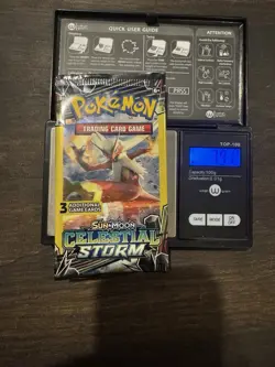 HEAVY - 7.91g Pokemon Celestial Storm Sun & Moon 3 Card Pack - Image 1