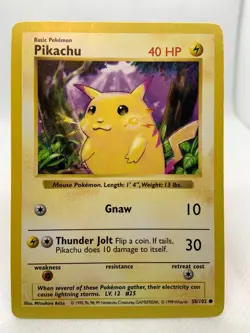PIKACHU 58/102 SHADOWLESS Yellow Cheeks Base Set WOTC Pokemon Card 1999 LP+ - Image 1