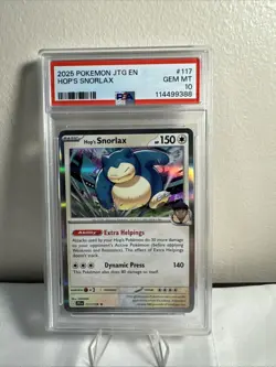 2025 Pokemon JTG EN Hop's Snorlax #117 GEM MT 10 PSA Graded Card - Image 1