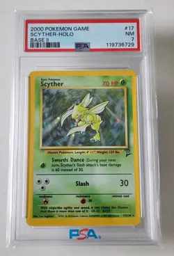 2000 Pokemon Base Set 2 #17 Scyther Holo - PSA 7 NM Vintage Tcg Pokemon Card - Image 1