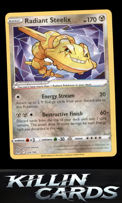 Radiant Steelix 124/196 Pokemon Radiant Rare SWSH11: Lost Origin Card NM - Image 1
