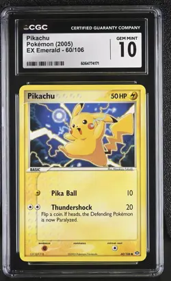 CGC 10 GEM MINT Pikachu 2005 EX Emerald 60/106 Pokemon Card - Image 1