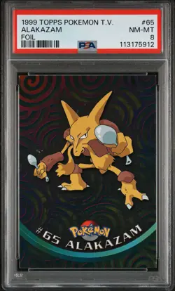 1999 TOPPS POKEMON TV FOIL #65 ALAKAZAM PSA 8 - Image 1