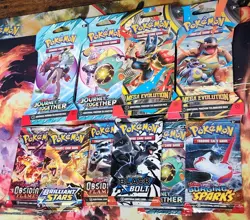 Sealed Pokemon TCG 10 Pack Lot MEGA EVOLUTIONS BRILLIANT STARS BLACK BOLT SPARKS - Image 1