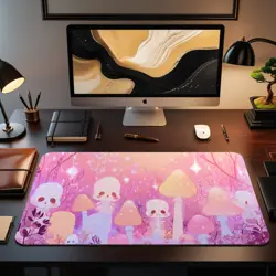 Kawaii Skeleton Garden MTG Playmat - Pastel Mushrooms and Skulls Design - Image 2
