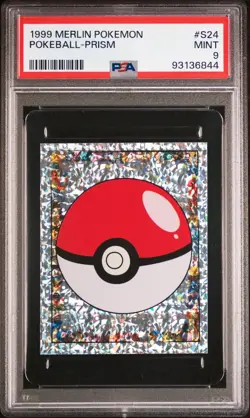 PSA 9 - MINT 1999 MERLIN POKEMON S24 POKEBALL-PRISM STICKER - Image 1