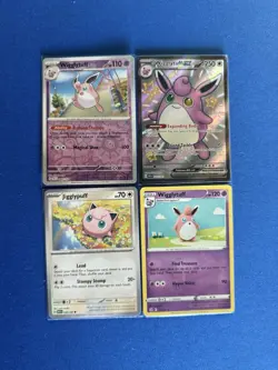 Wigglytuff EX Paldean Fates Shiny Ultra Rare + Jigglypuff 4-card Pokemon lot PWE - Image 1