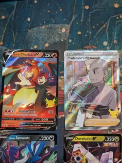 Pokemon Card Lot of 4 Charizard V, Samurott V, Duradulon V Professor's Research - Image 2