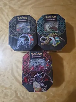 Pokemon TCG Paldean Fates Set of 3 Tins Brand New & Sealed - Image 1