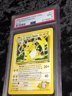2000 Pokemon Gym Challenge Lt. Surge's Raichu Unlimited Holo #11/132 PSA 9 Mint - Image 2