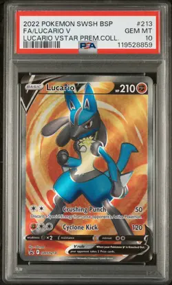 2022 POKEMON SWSH BLACK STAR PROMO #213 FULL ART/LUCARIO V PSA 10 - Image 1