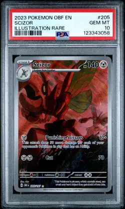 2023 POKEMON OBF EN-OBSIDIAN FLAMES ILLUSTRATION RARE #205 SCIZOR PSA 10 - Image 1