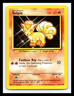 💥 Vulpix Non Holo Foil WOTC Pokemon Card 68/102 Vintage Fossil Set 1999 - Image 1