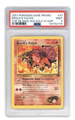 2001 Pokemon Game PROMO 37 Brock's Vulpix Wizards GOLD STAMP TCG Card PSA 9 - Image 1