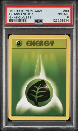 1999 POKEMON BASE SET SHADOWLESS #99 GRASS ENERGY PSA 8 - Image 1