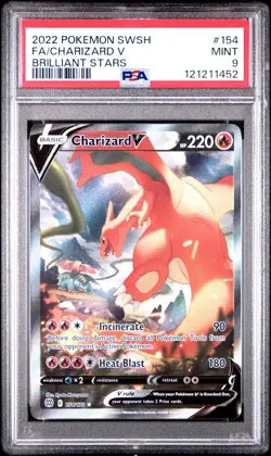 2022 POKEMON SWORD & SHIELD BRILLIANT STARS #154 FULL ART/CHARIZARD V PSA 9 - Image 1
