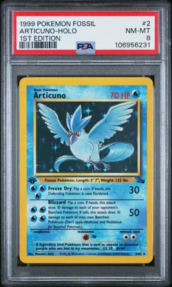 1999 POKEMON FOSSIL 1ST ED #2 ARTICUNO-HOLO PSA 8 - Image 1