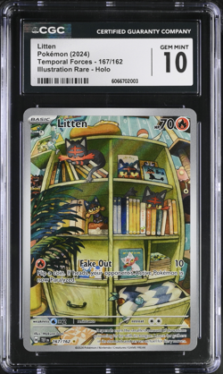 POKEMON TEF EN-TEMPORAL FORCES ILLUSTRATION RARE #167 LITTEN CGC 10 GEM MINT - Image 1
