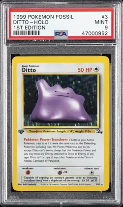 1999 POKEMON FOSSIL 1ST ED #3 DITTO-HOLO PSA 9 - Image 1
