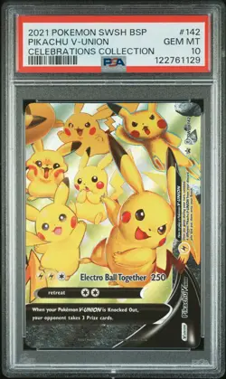 2021 POKEMON SWSH BLACK STAR PROMO CELEBRATIONS COLL #142 PIKACHU V-UNION PSA 10 - Image 1
