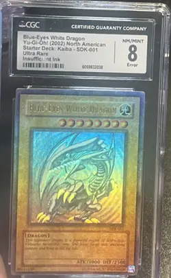 Yugioh CGC 8 FULL HOLO BLEED Blue-Eyes White Dragon SDK-001 ERROR Ultra Rare - Image 2