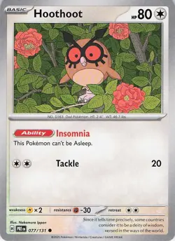 Pokemon Hoothoot 077/131 Common TCG Card Near Mint - Image 1