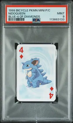 PSA 9 MINT 1999 BICYCLE POKEMON MINI PLAYING CARDS Blue 4 of Diamonds Nidoqueen - Image 1