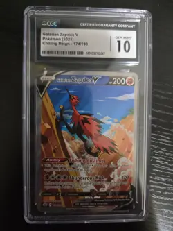 CGC 10 GEM MINT Pokemon Galarian Zapdos V 174/198 Alt Art Chilling Reign Card - Image 1