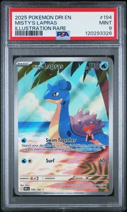 2025 POKEMON DRI EN-DESTINED RIVALS ILLUSTRATION RARE #194 MISTY'S LAPRAS PSA 9 - Image 1