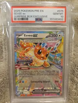 EEVEE ex-SURPRISE BOX EXCLUSIVE-2025 POKEMON PRE EN # 075-GRADED PSA GEM MT 10 - Image 1