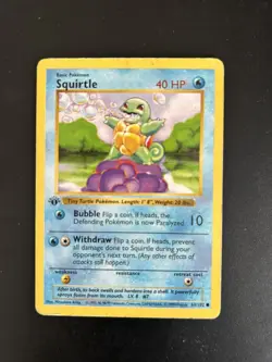 Pokemon TCG Squirtle Base Set 63/102 Regular 1st Edition Common Hard play - Image 1