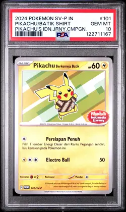 2024 POKEMON INDONESIAN SV-P PROMO #101 PIKACHU IN BATIK SHIRT PSA 10 - Image 1