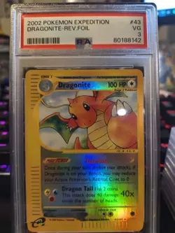 2002 POKEMON EXPEDITION #43 DRAGONITE  REVERSE FOIL PSA 3 - Image 1