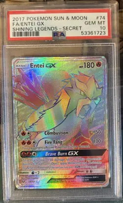 2017 Pokemon Sun & Moon Entei GX 74/73 Shining Legends Secret PSA 10 GEM MT - Image 1