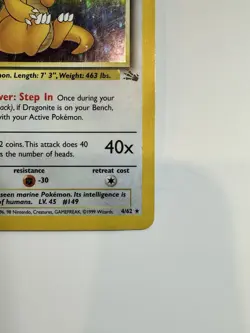 Dragonite 4/62 1999 Fossil Set Pokemon Card TCG Vintage WOTC Holo Rare - Mp/Hp - Image 3