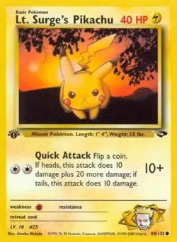 Pokemon Lt. Surge's Pikachu NM Unlimited Normal Gym Challenge - Image 1