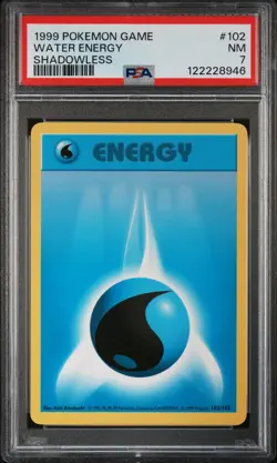 1999 POKEMON BASE SET SHADOWLESS #102 WATER ENERGY PSA 7 - Image 1