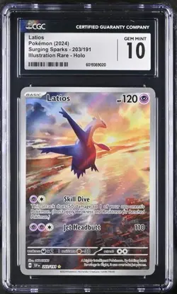 Latios Illustration Rare 203/191 Sv08: Pokemon Surging Sparks - CGC 10 Gem Mint - Image 1