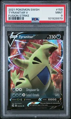 2021 POKEMON SWORD & SHIELD FUSION STRIKE #158 TYRANITAR V PSA 9 - Image 1