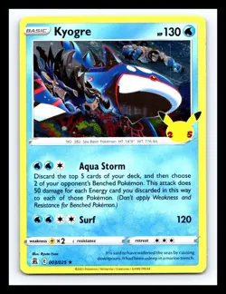 💥 Kyogre # 003/025 Holo Rare 2021 Pokemon Card Celebrations 25th Anniversary - Image 1