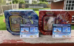 TWO Shiny Koraidon / Miraidon Code Cards & TWO Paldea Legends Tin Kora/Mira - Image 1