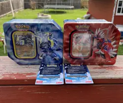 TWO Shiny Koraidon / Miraidon Code Cards & TWO Paldea Legends Tin Kora/Mira - Image 2
